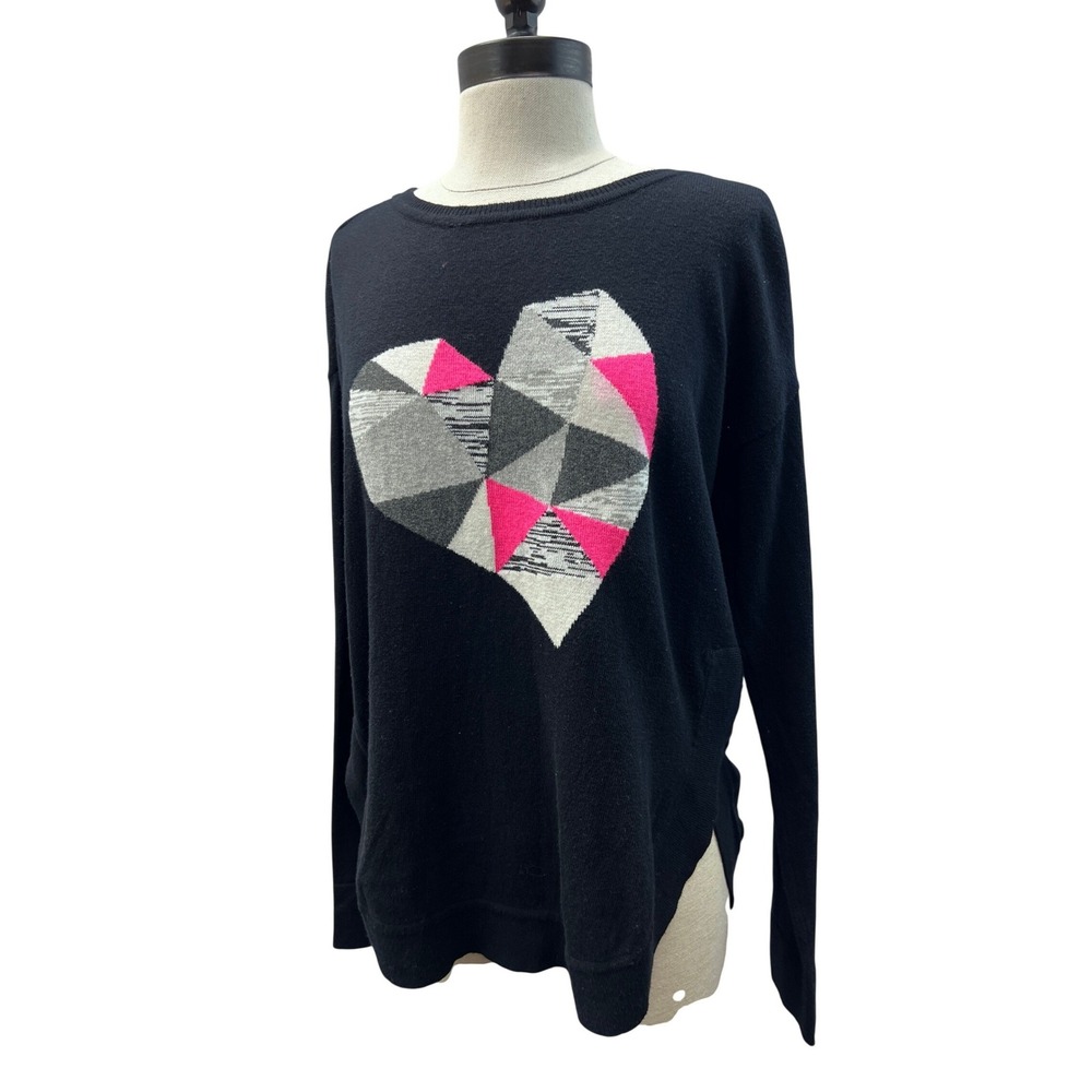 Lisa Todd Sweater Womens Small Black Excellent Heart Intarsia Cashmere Blend